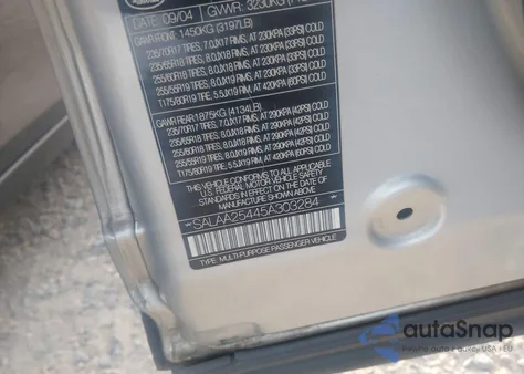 2005 Land Rover Lr3 Se z USA, uszkodzony, nr VIN SALAA25445A303284